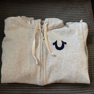 True Religion Men's Light Gray Zip-Up Sweater